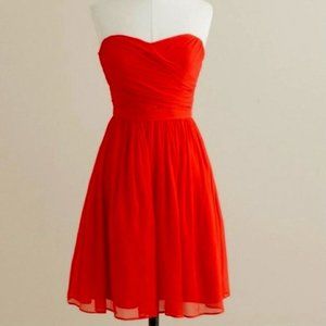 J. Crew Red Arabella Silk Chiffon Strapless Dress